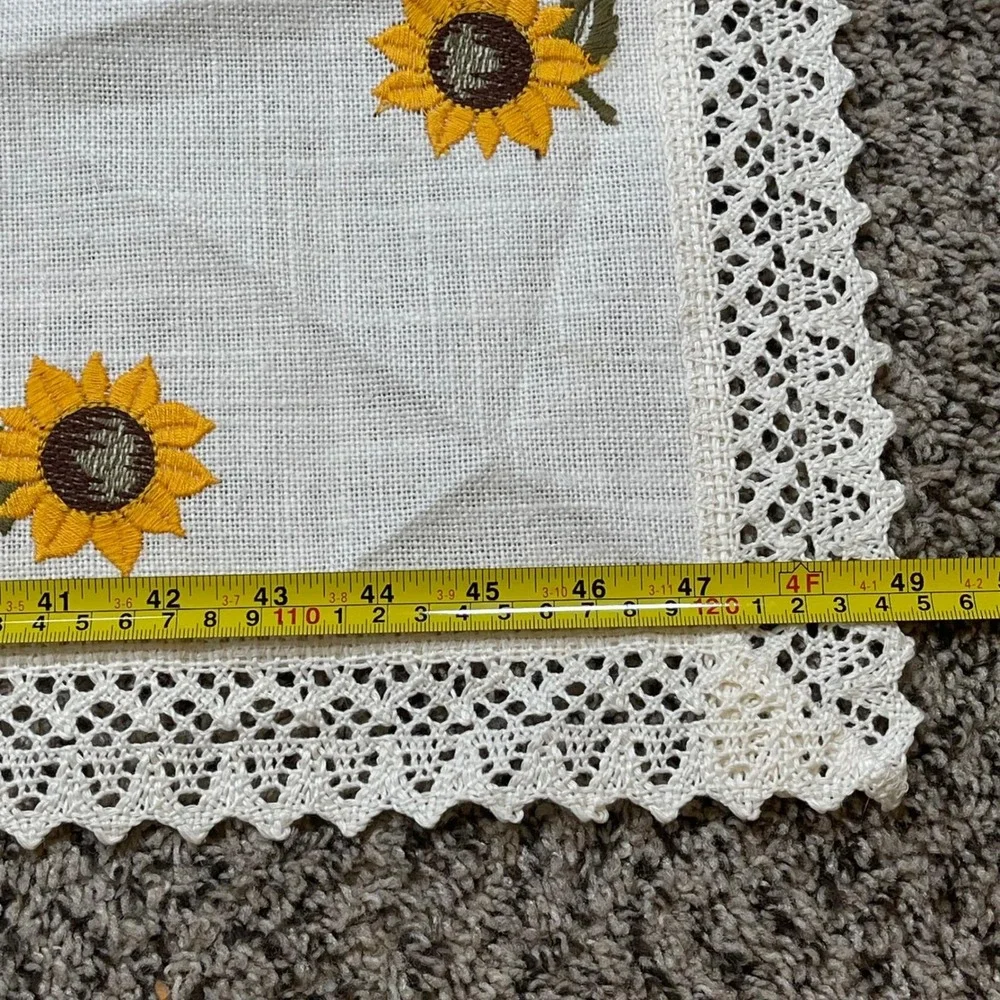 Übelhör Sunflower Table Runner White Embroidered Lace Trim Made in Austria